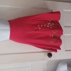 Red Embroidered Pesaman New York Skirt